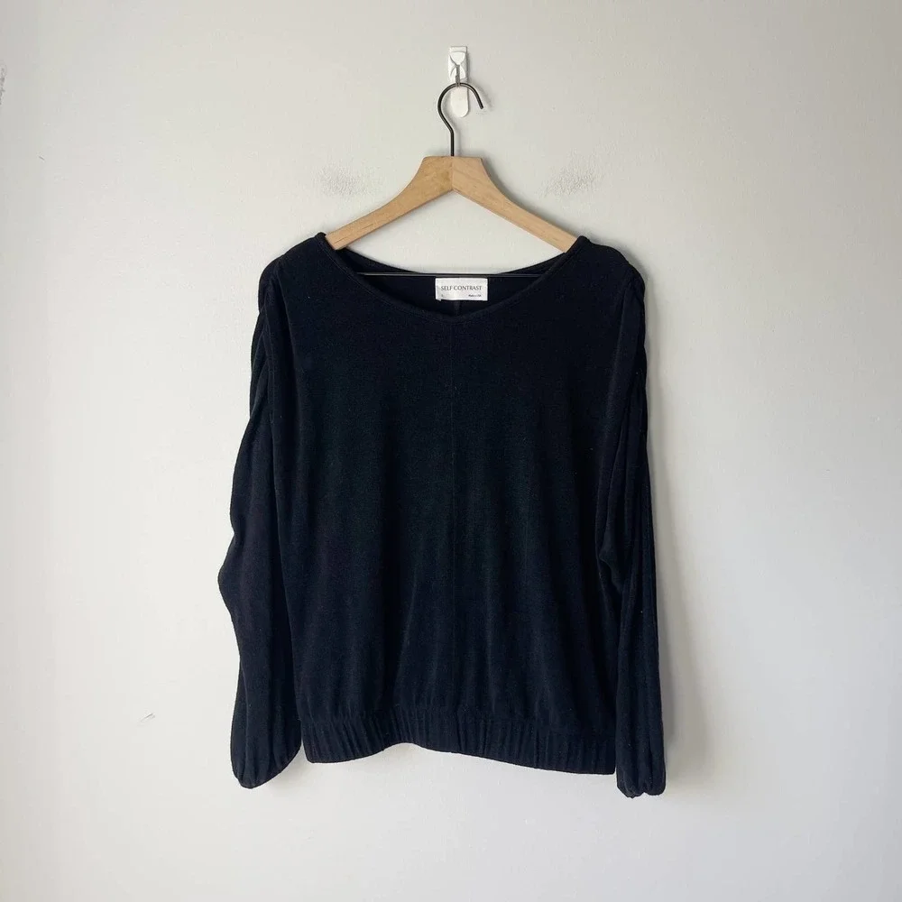 Self Contrast Women's Black Sam Pullover Sweat Shirt Size Small